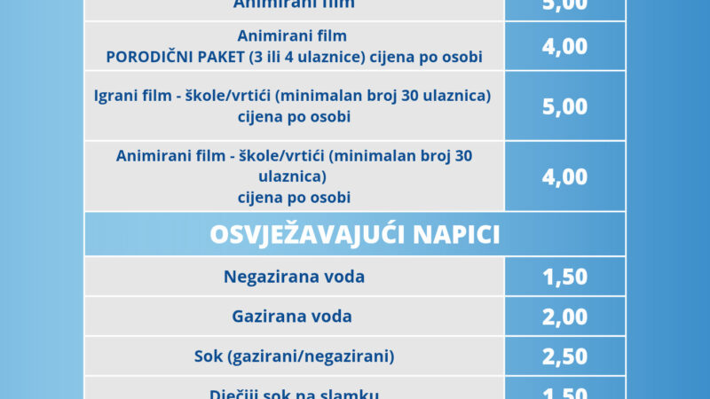 Novi cjenovnik Kina Novi Grad